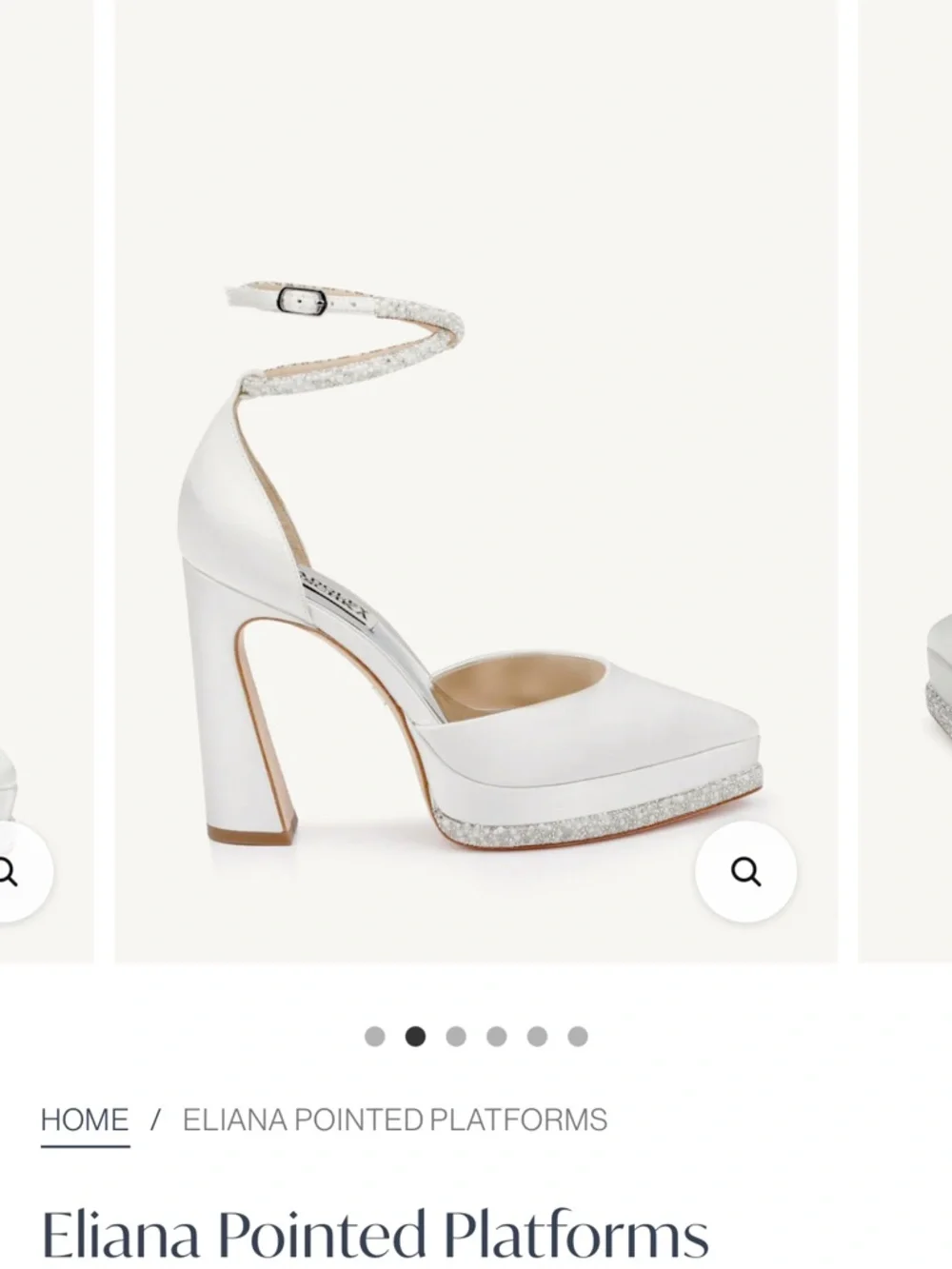 Badgley Mischka White Satin Platform Heels with Sparkle Ankle Strap